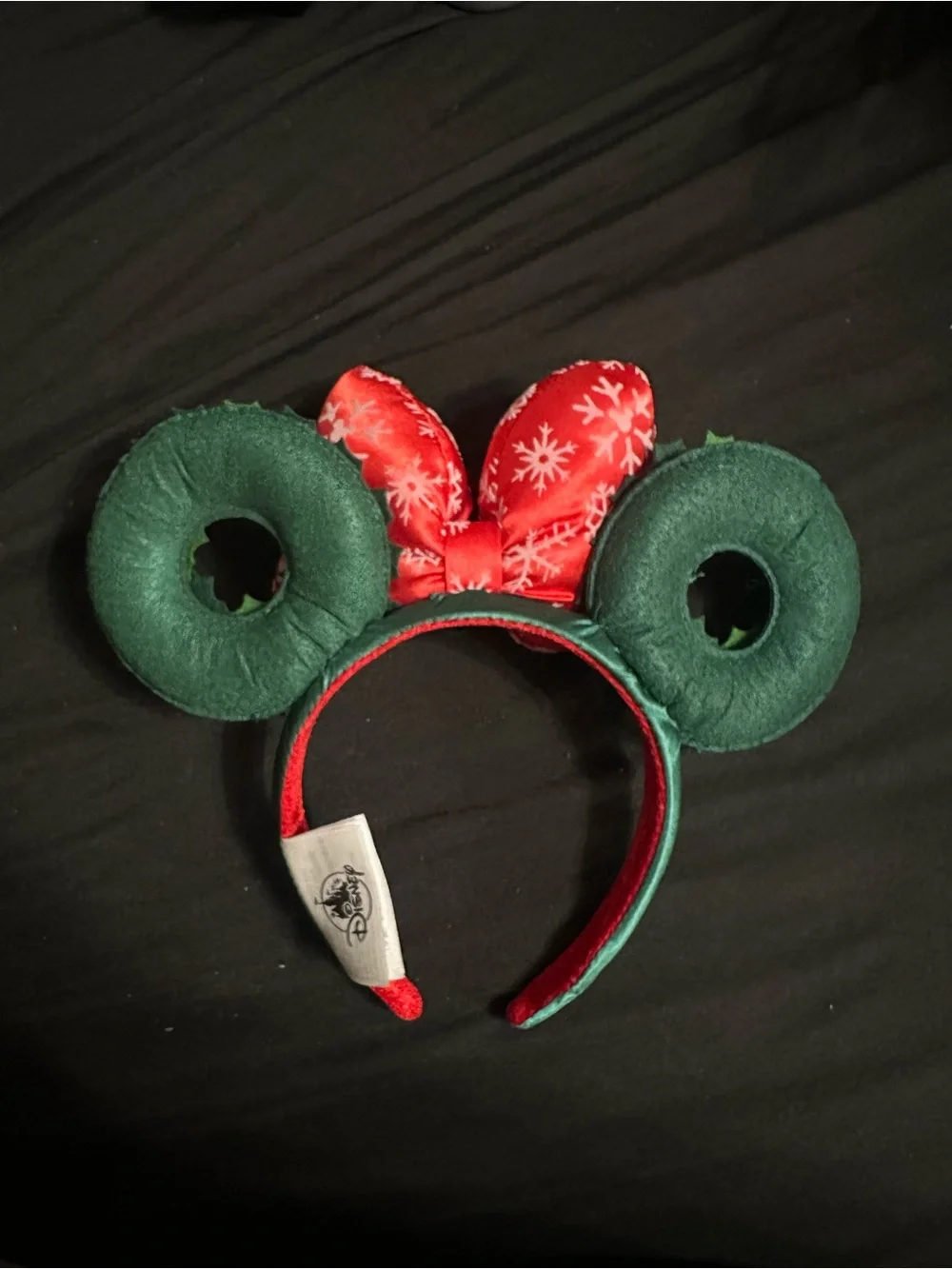 Disney Red Bow and Green Wreath Minnie Ear Headband